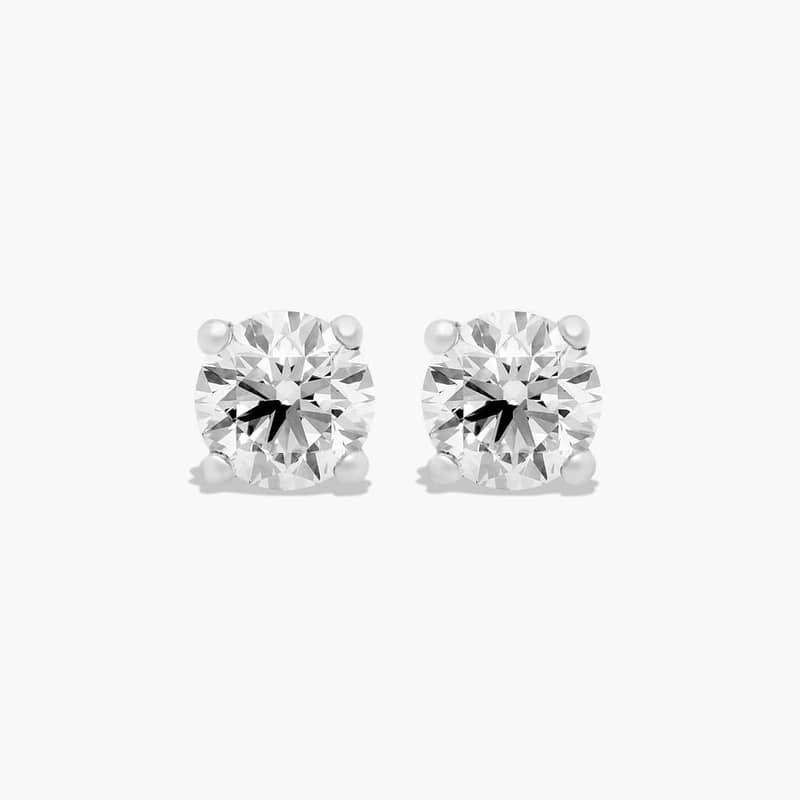 14K White Gold Four Prong Round Brilliant Lab-Grown Diamond Stud Earrings (0.75 CTW - F-G / VS2-SI1)