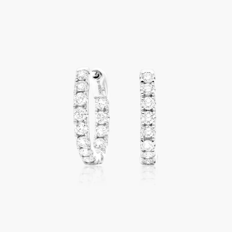 14K White Gold Inside Out Round Hoops, 1/2 Inch Diameter (1.00 ctw.)