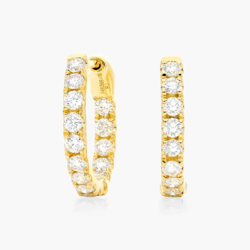 14K Yellow Gold Inside Out Lab-Grown Diamond Round Hoops, 1/2 Inch Diameter (1.00 ctw.)