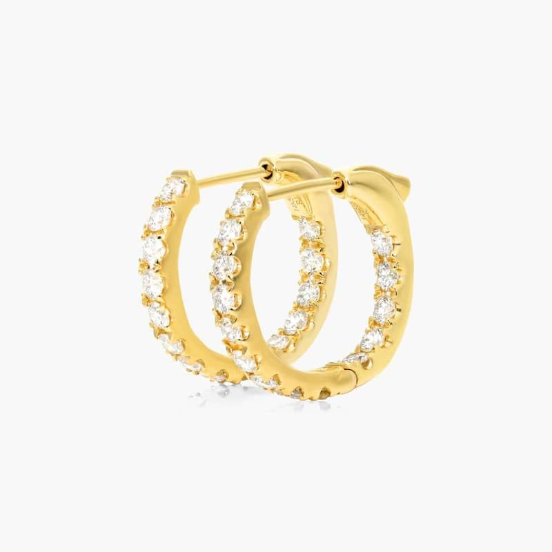 14K Yellow Gold Inside Out Lab-Grown Diamond Round Hoops, 1/2 Inch Diameter (1.00 ctw.)