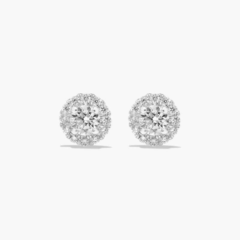 Platinum Halo Diamond Stud Earrings (0.75 CTW - H-I / SI1-SI2)