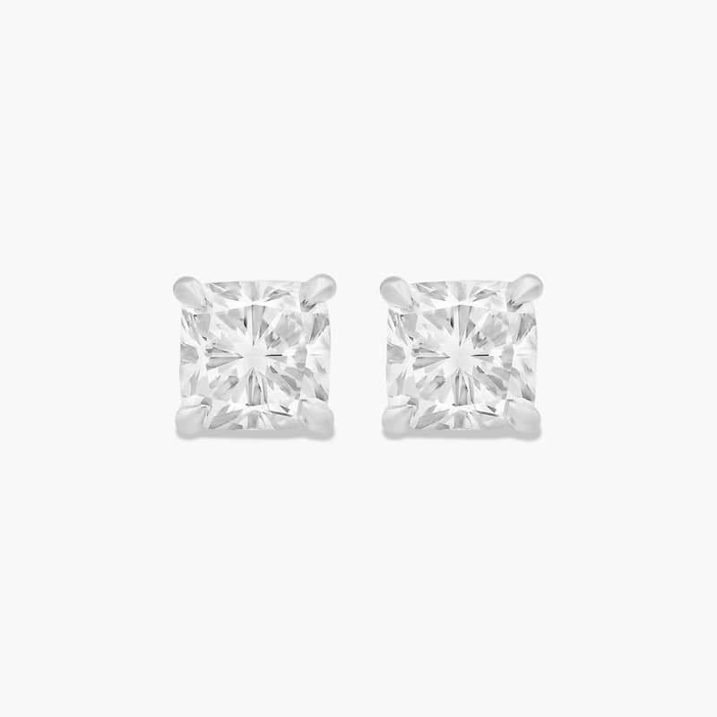 14K White Gold Cushion Shape Lab-Grown Diamond Stud Earrings (1.00 CTW - F-G / VS2-SI1)