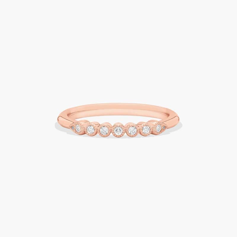 14K Rose Gold Beaded Bezel Diamond Ring