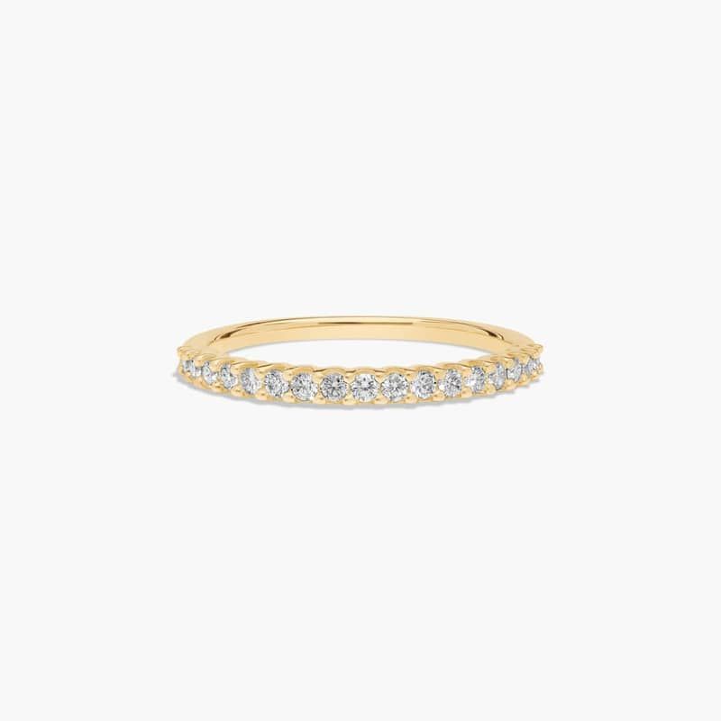 14K Yellow Gold Thirteen Stone Shared Prong Contour Matching Wedding Band