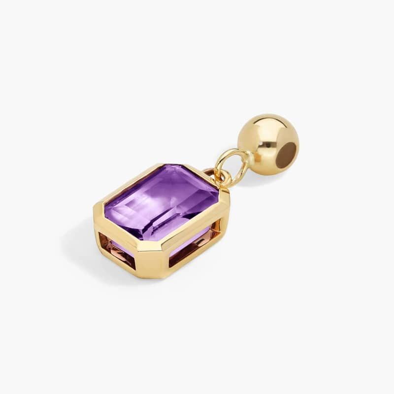 14K Yellow Gold Emerald Cut Bezel Set Amethyst Birthstone Charm