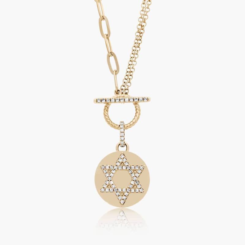 14K Yellow Gold Star of David Toggle Clasp Necklace