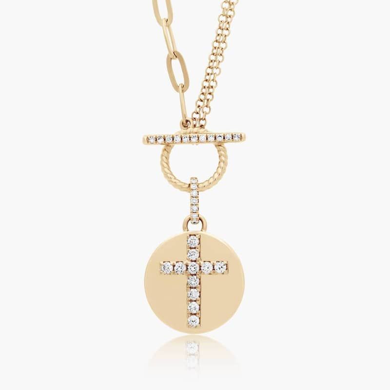 14K Yellow Gold Cross Toggle Clasp Necklace