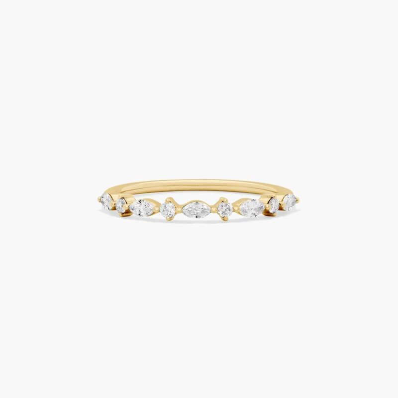 14K Yellow Gold Marquise & Round Dainty Diamonds Ring