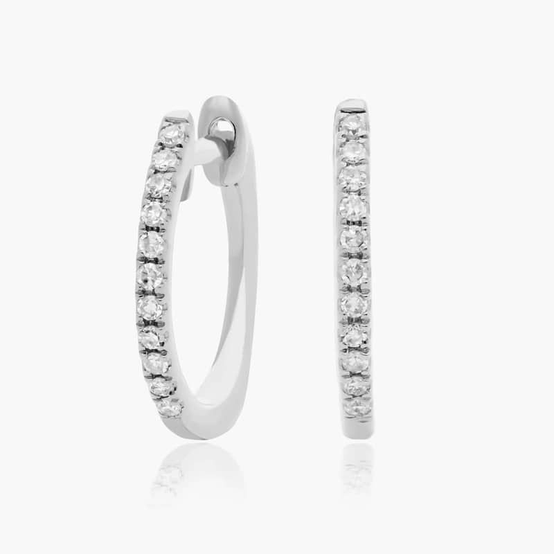 14K White Gold Dainty Diamonds Pavé Huggie Earrings