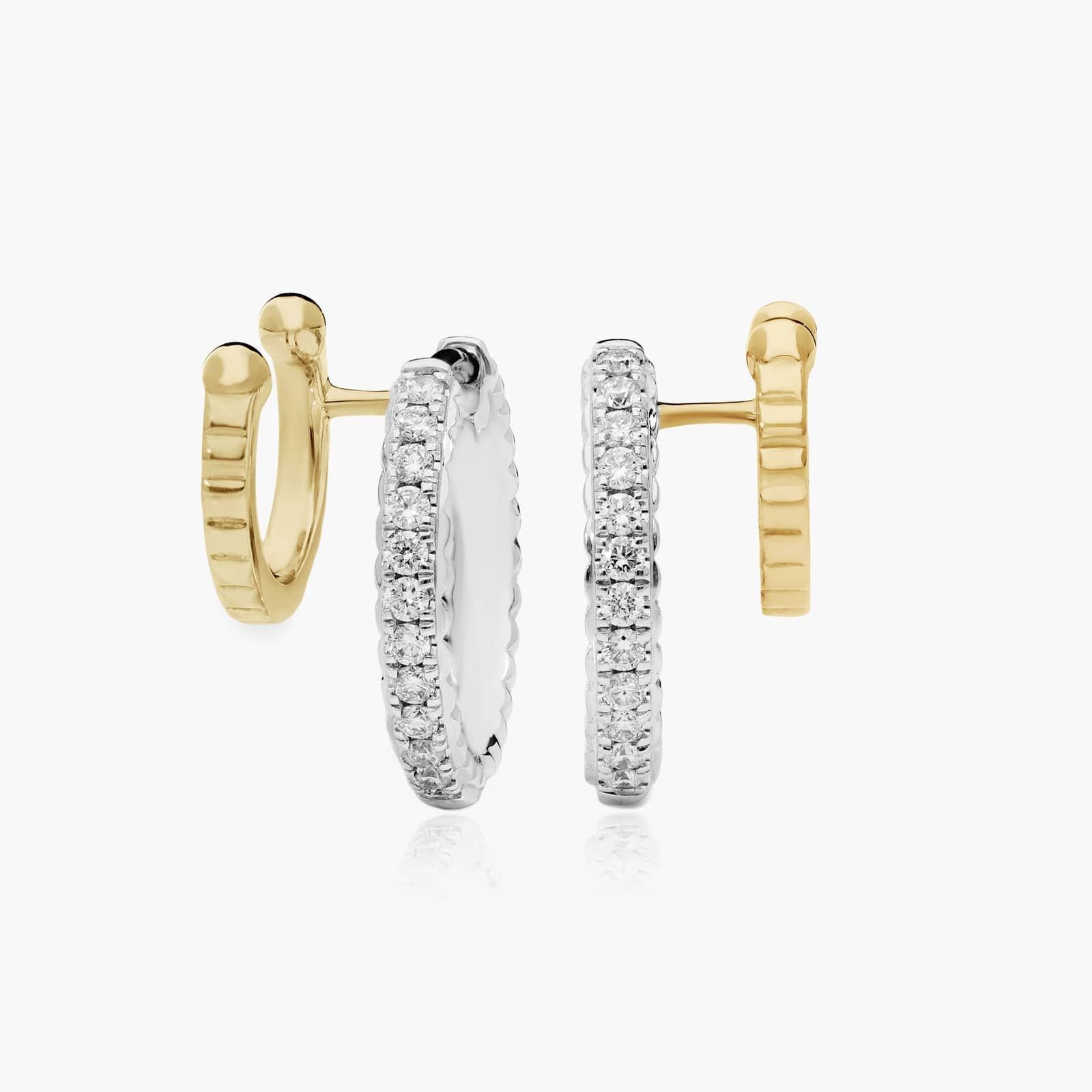 14K White Gold Double Row Two Tone Diamond Hoop Earrings 81899w14