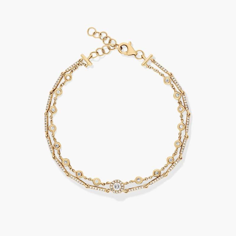 14K Yellow Gold Dainty Diamonds Double Row Bracelet