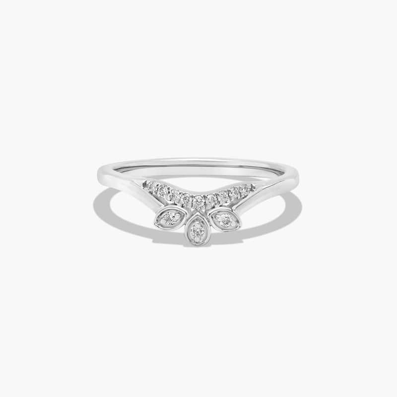 14K White Gold Dainty Diamonds Tiara Inspired Pavé Stack Ring