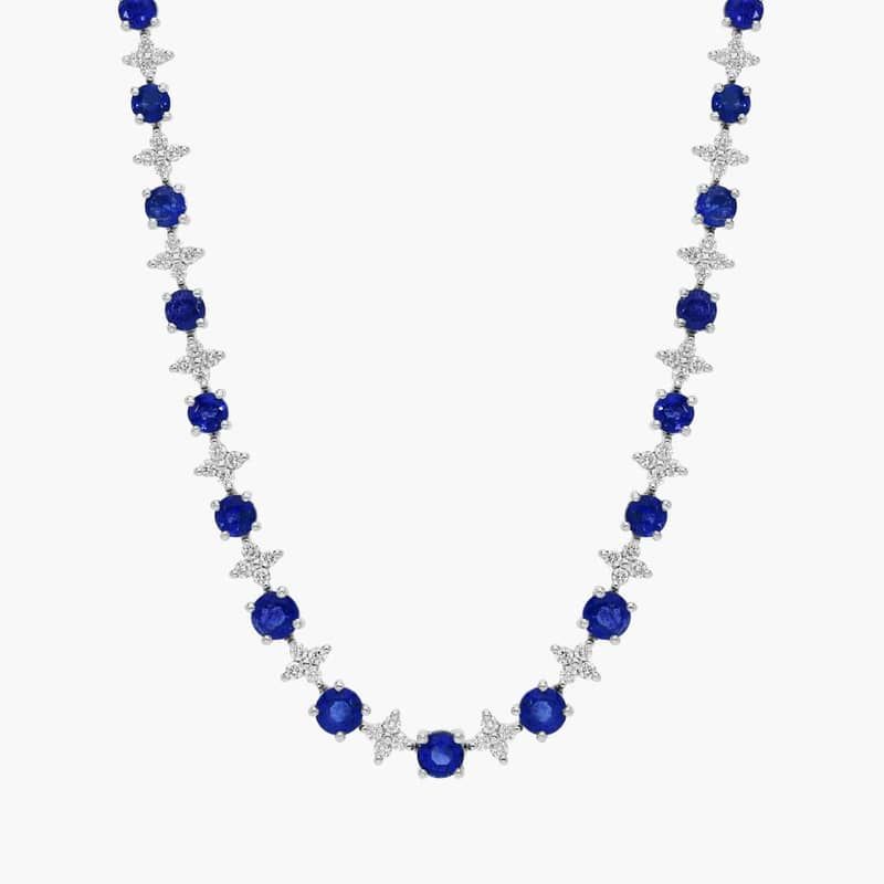 Sapphire & Diamond Graduated Eternity Necklace in 18k White Gold (2.4mm)