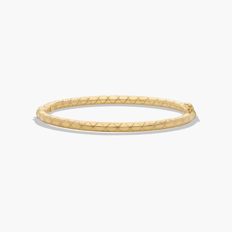 14K Yellow Gold Golden Hour Polished and Textured Hinged Bangle Bracelet