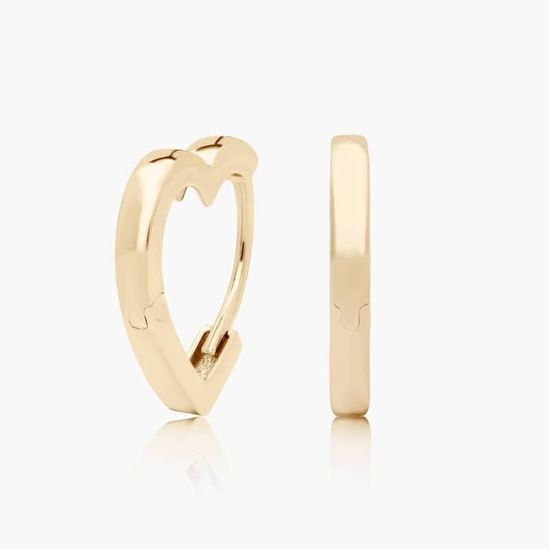 14K Yellow Gold Heart Huggie Hoop Earrings