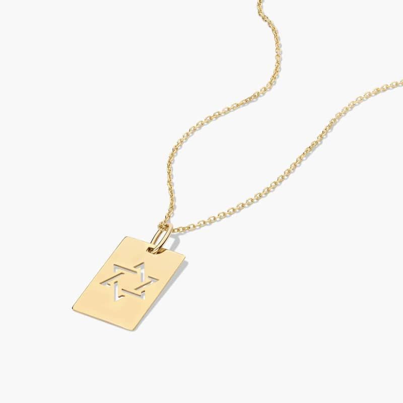 14K Yellow Gold Star of David Dog Tag Pendant Necklace