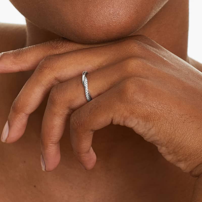 Platinum Twisted Matching Pavé Wedding Ring