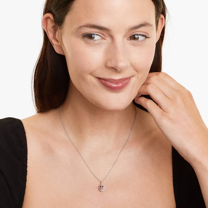 14K White Gold Morganite and Diamond Halo Necklace