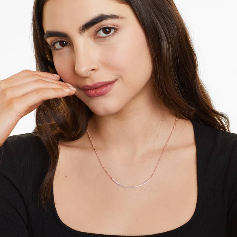 14K Rose Gold Curving Diamond Bar Necklace