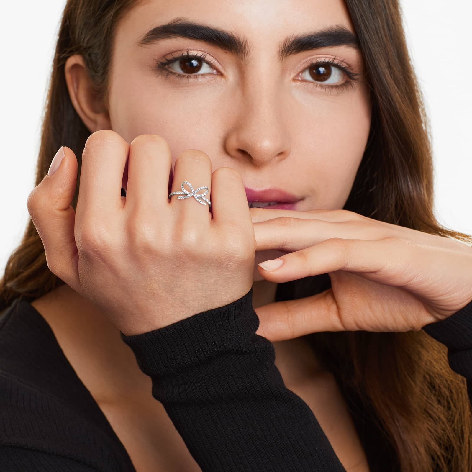 14K White Gold Diamond Bow Ring81015w14