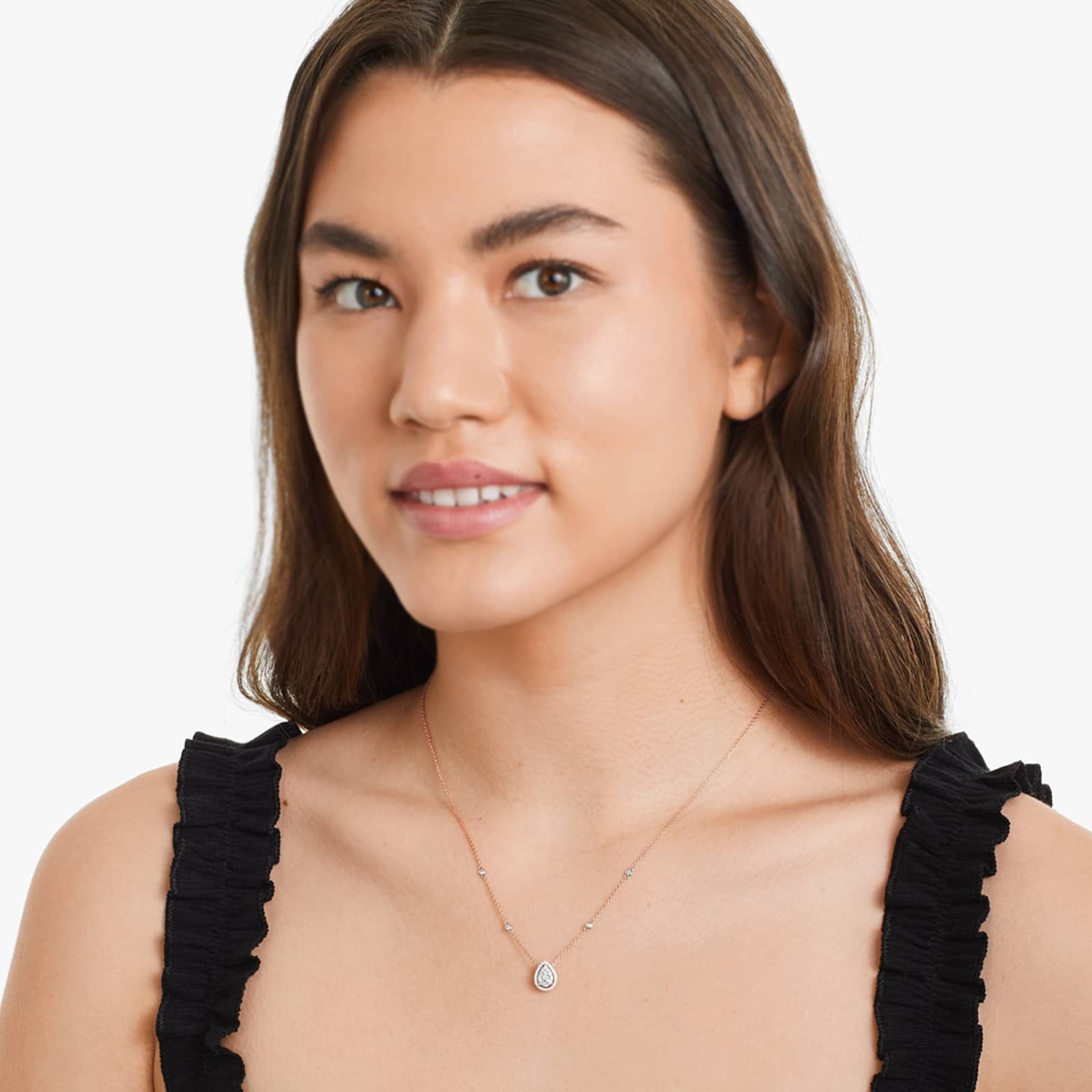 14K Rose Gold Pear Halo Composite Necklace