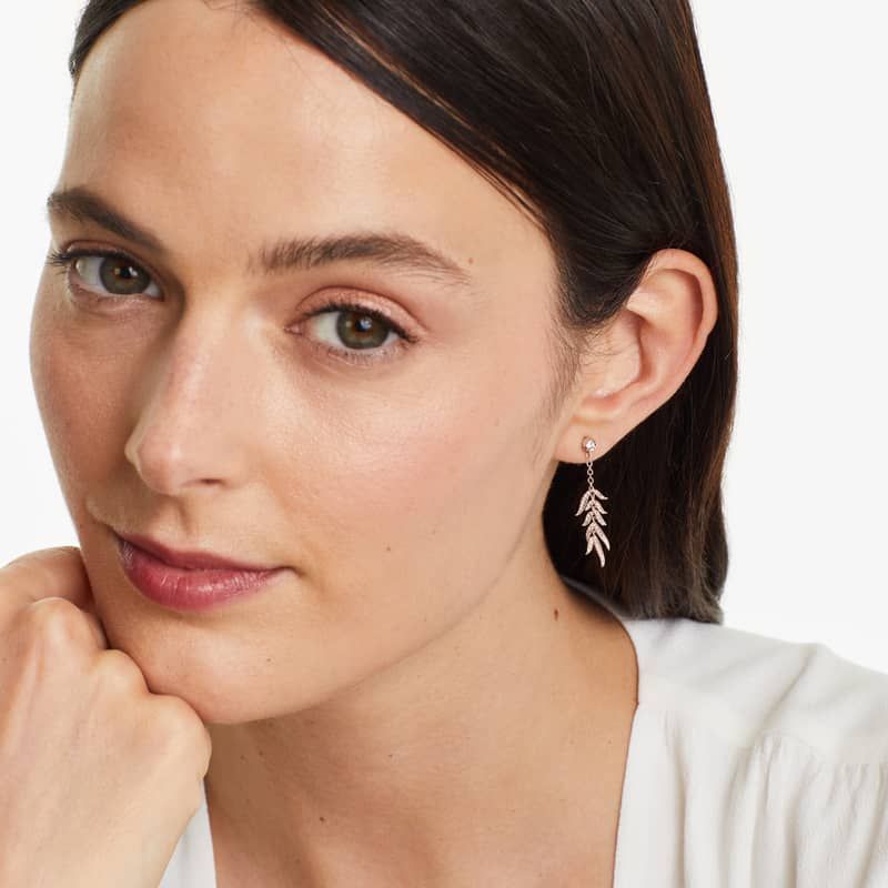 14K Rose Gold Leaves Cascade Diamond Drop Earrings