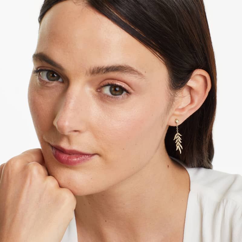 14K Yellow Gold Leaves Cascade Diamond Drop Earrings