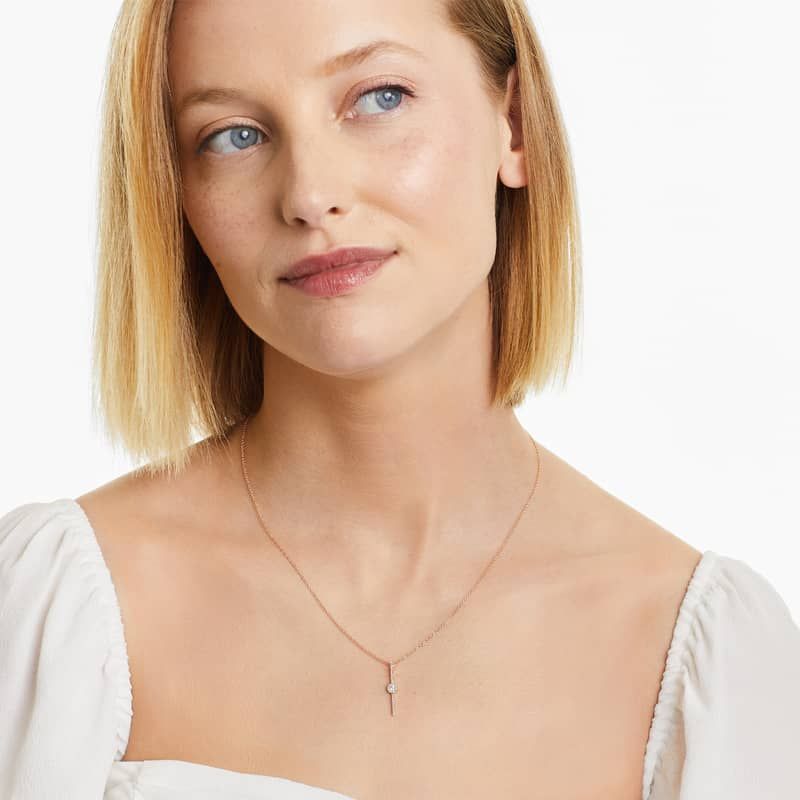 14K Rose Gold Vertical Bar Drop Diamond Necklace