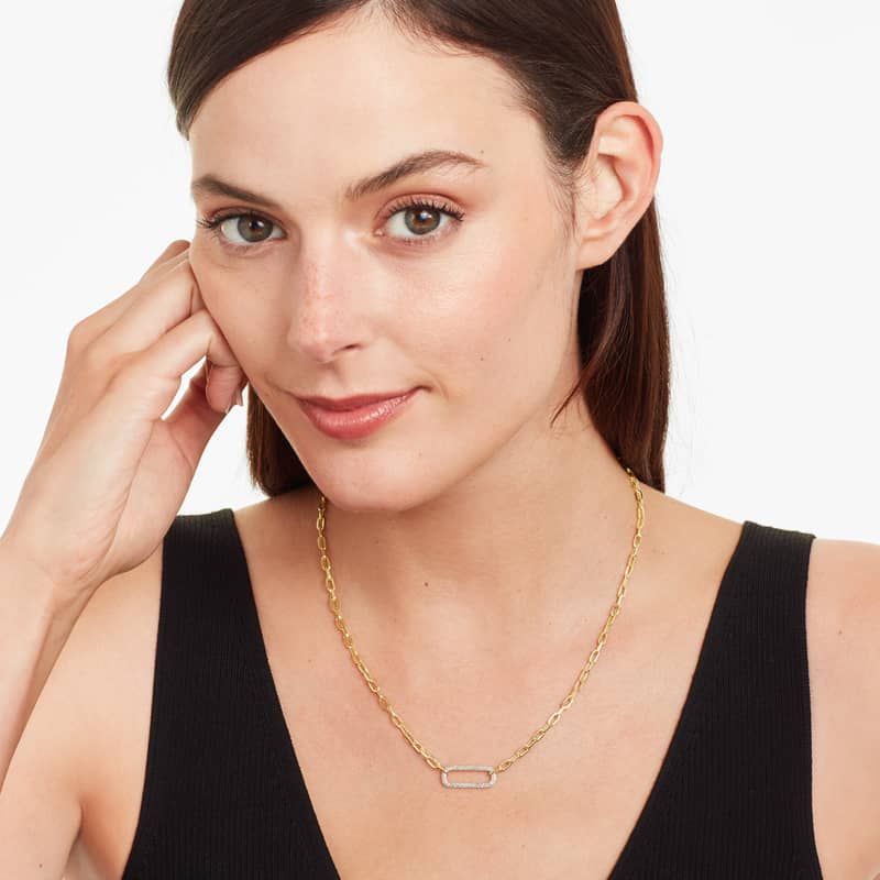 14K Yellow Gold Pavé Paperclip Necklace