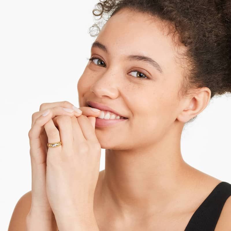 14K Yellow Gold Pear Shape Diamond Dome Ring