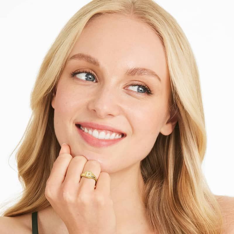 14K Yellow Gold Diamond D Initial Signet Ring