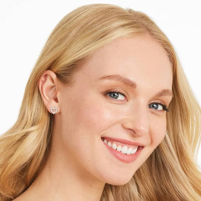 14K White Gold Petite Heart Diamond Earrings