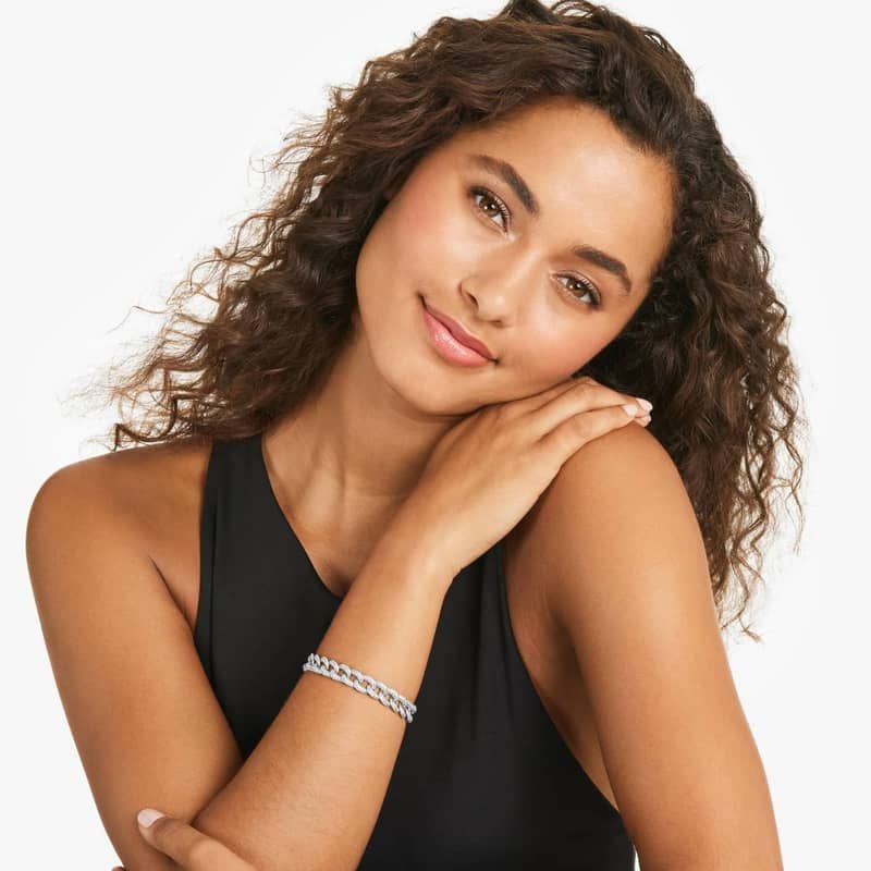 14K White Gold Pavé Diamond Curb Chain Bracelet