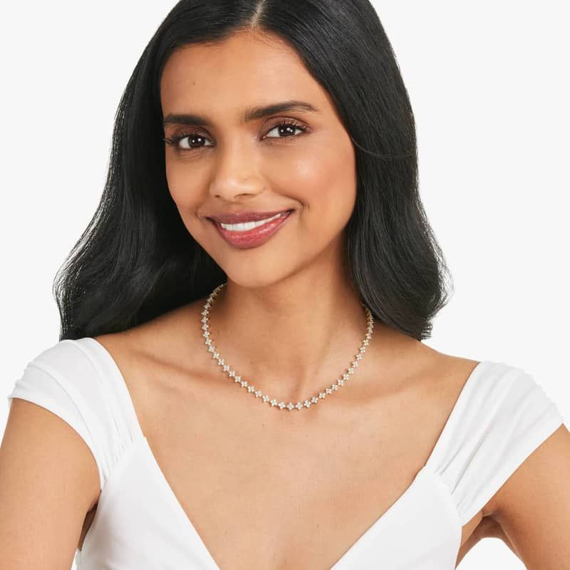 14K Yellow Gold Blossom Lab-Created Diamond Tennis Necklace