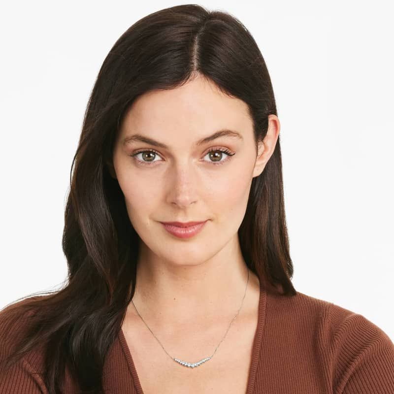 14K White Gold Graduating Lab-Grown Diamond Curved Necklace