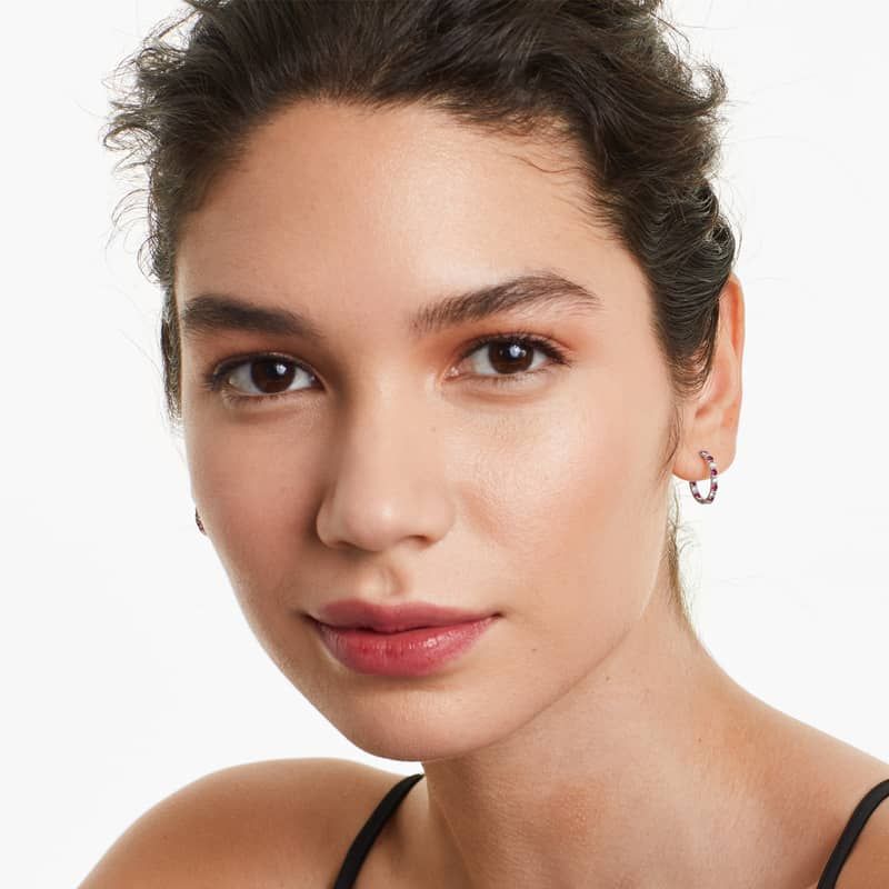 14K White Gold Inside Out Ruby and Diamond Round Hoops, 1/2 Inch Diameter.