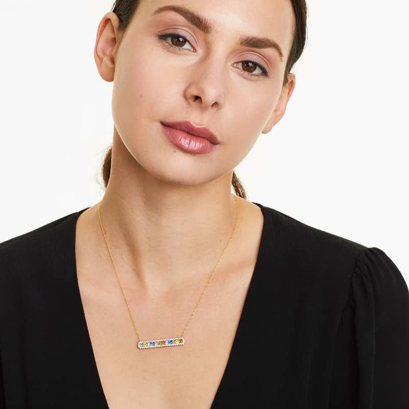 14K Yellow Gold Multi Sapphire Bar Necklace
