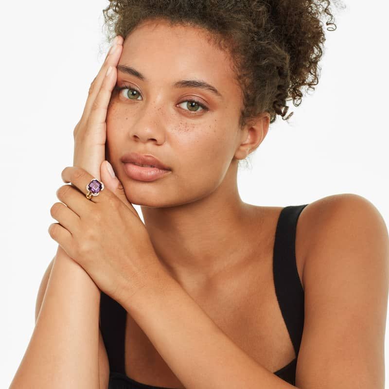18K Yellow Gold Sky Blue Topaz Diamond Halo Ring