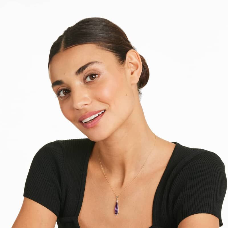 14K Yellow Gold Amethyst Elongated Pear Pendant by Brevani