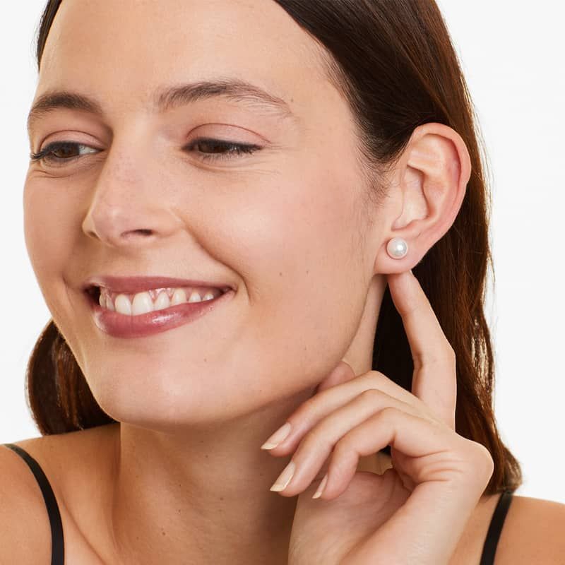 14K White Gold Akoya Cultured Pearl Earrings (8.5-9.0mm)