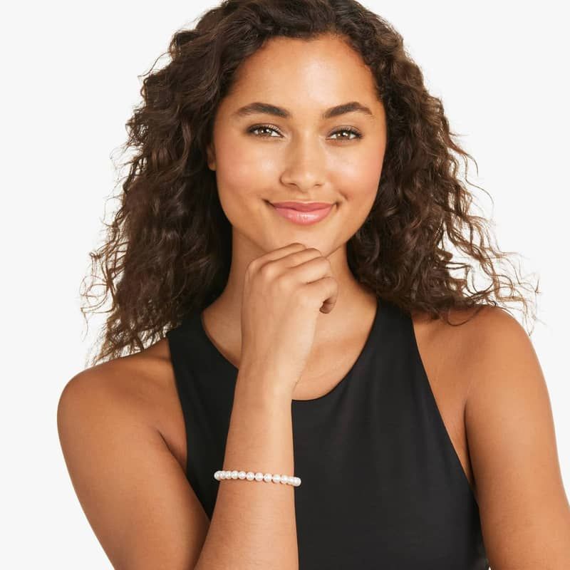 14K Yellow Gold Freshwater Cultured Pearl Fish Clasp Bracelet (7-8 mm)