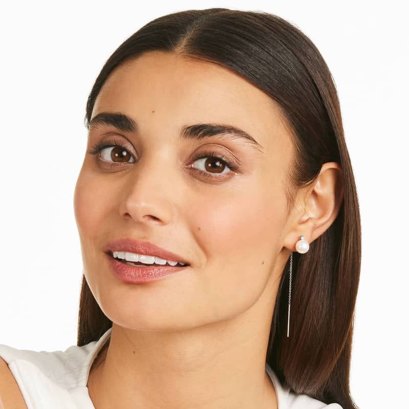 14K White Gold Akoya Cultured Pearl Threader Earrings