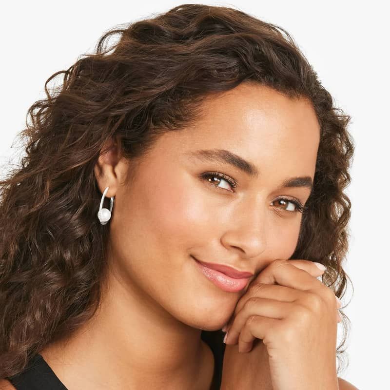 18K White Gold South Sea Cultured Pearl and Diamond Hoop Earrings