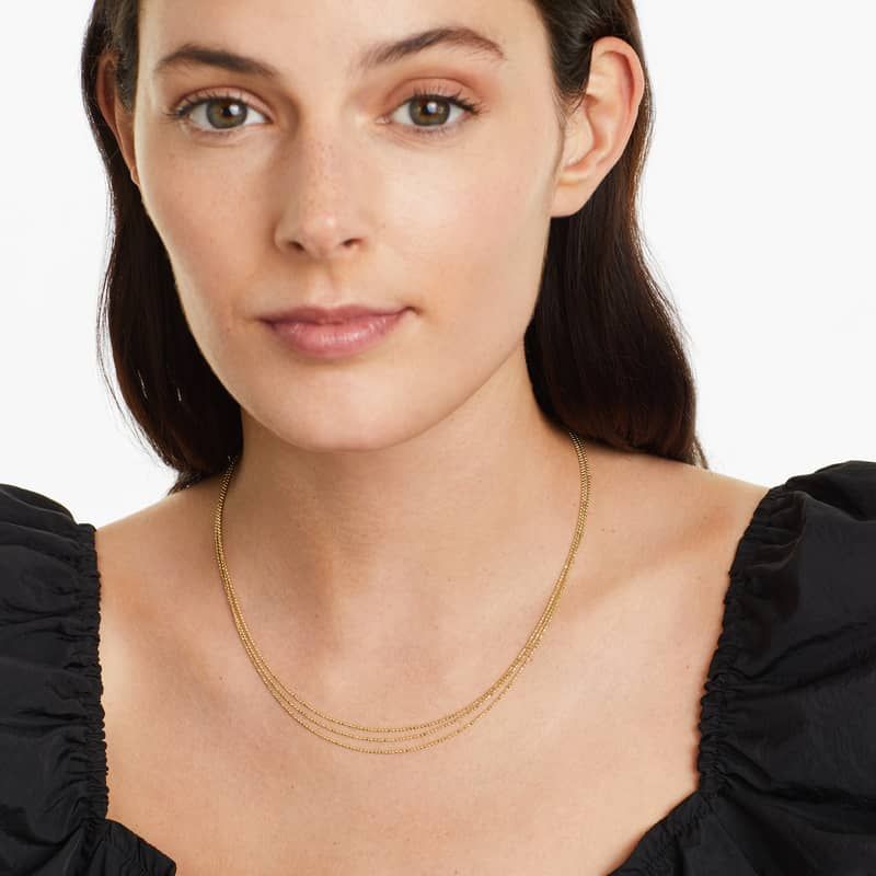 14K Yellow Gold Triple Strand Bead Choker Necklace