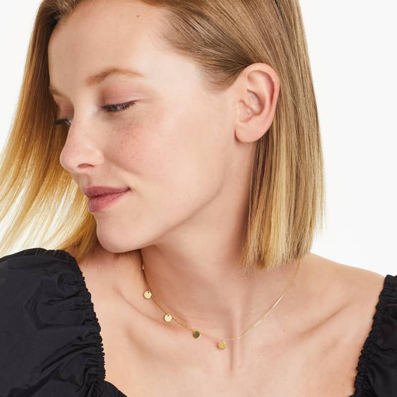 Mini Disk Choker 14k Yellow Gold Necklace, 16