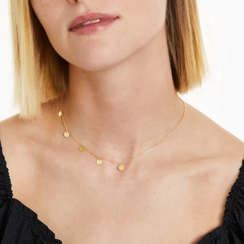 Mini Disk Choker 14k Yellow Gold Necklace, 16