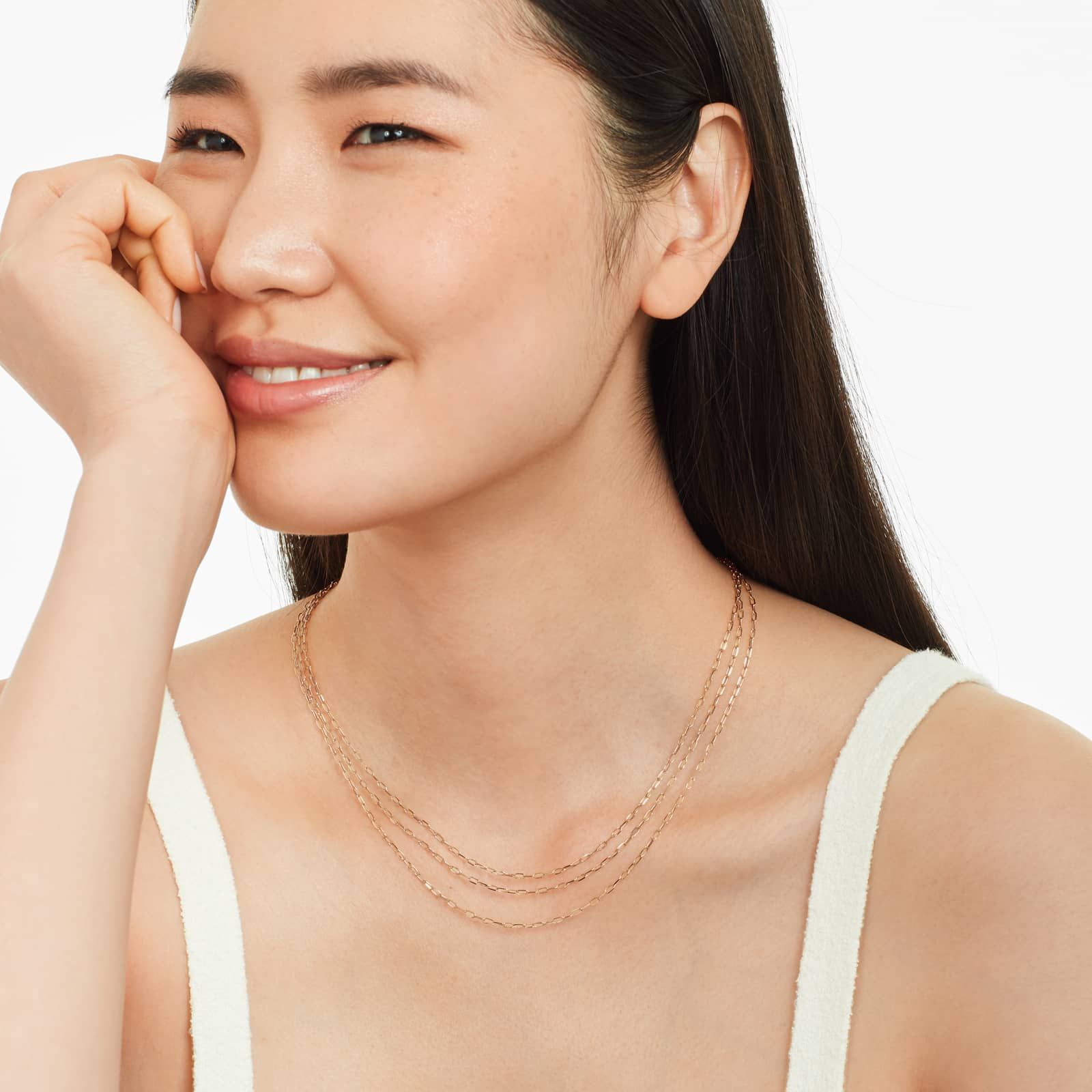 14K Yellow Gold Triple Strand Diamond Cut Forzentina Chain Necklace