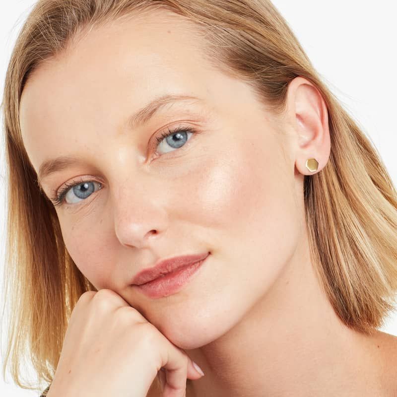 14K Yellow Gold Polished Hexagon Stud Earrings