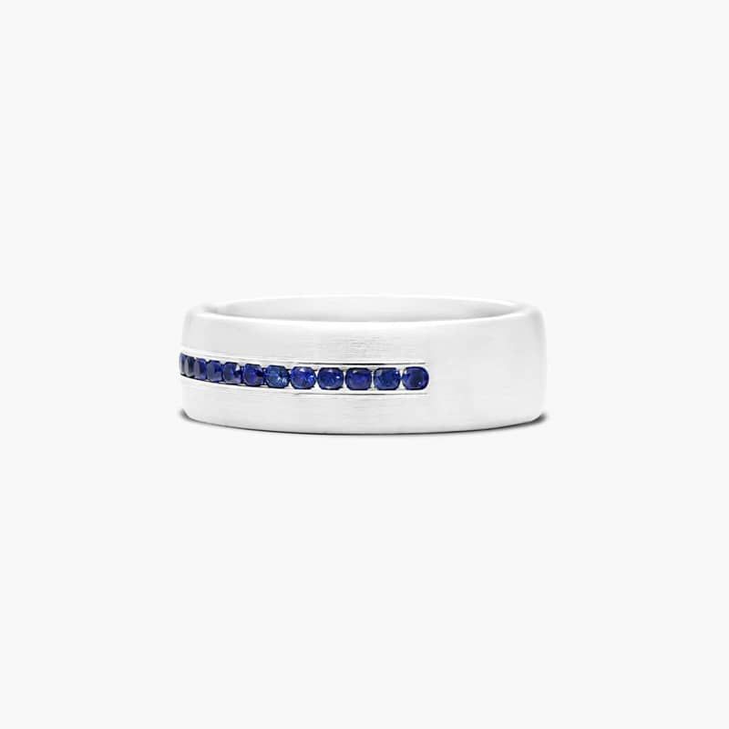 14K White Gold 7.5mm Comfort Fit Channel Set Sapphire Ring