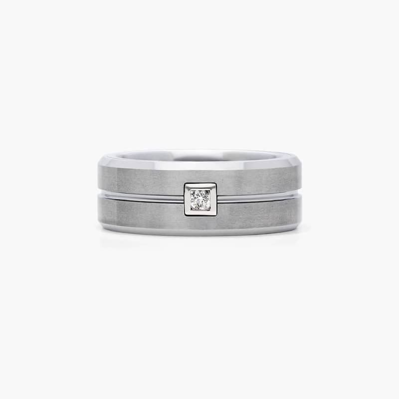White Tungsten Carbide 9MM Round Diamond Band by TRITON
